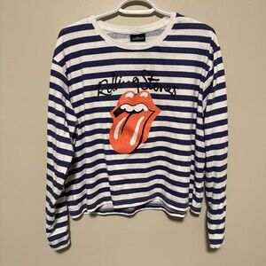 2/20 Rolling Stones Navy and White Striped Long Sleeve T-Shirt - Women’s XL